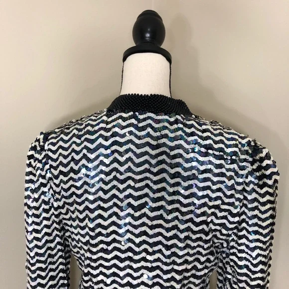 Vintage 80s NiteLine 100% Silk Sequin Blazer Small - Picture 7 of 16